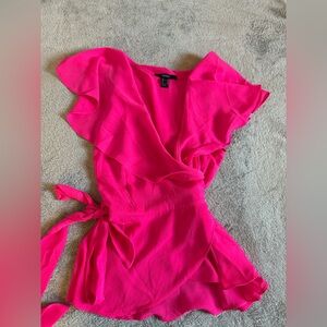 Forever 21 Vibrant Pink Ruffle Wrap Blouse